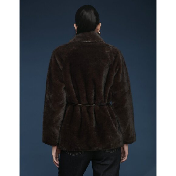 New Avec Les Filles Belted Faux Fur Shawl Collar Coat Espresso Small $188 - Picture 2 of 6
